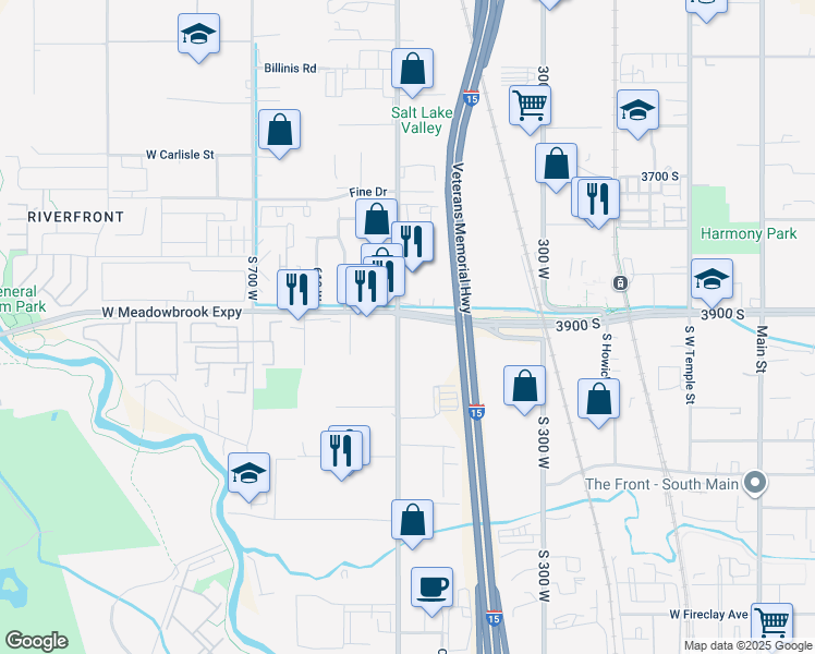 map of restaurants, bars, coffee shops, grocery stores, and more near 3959 South 500 West in Salt Lake City