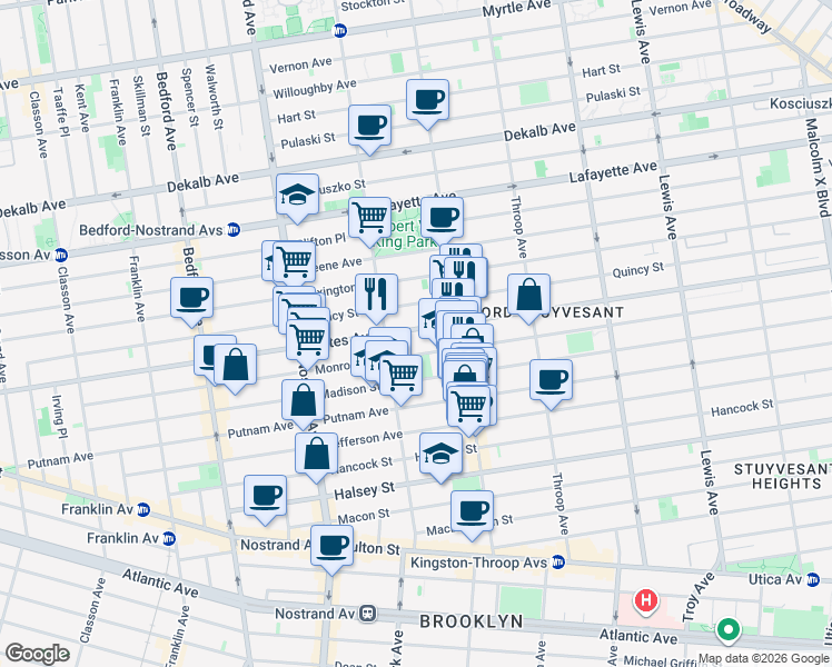 map of restaurants, bars, coffee shops, grocery stores, and more near 492 Gates Avenue in Brooklyn