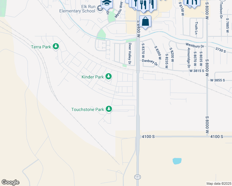 map of restaurants, bars, coffee shops, grocery stores, and more near 8525 West Bowie Drive in Magna