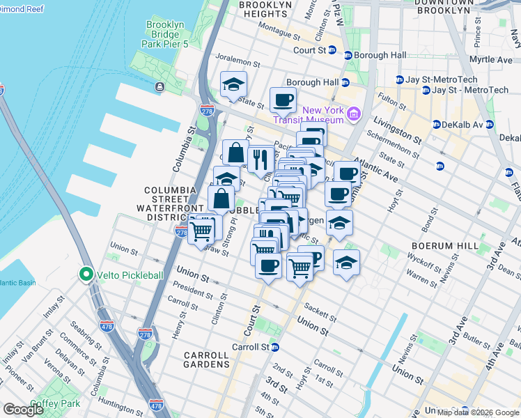 map of restaurants, bars, coffee shops, grocery stores, and more near in Brooklyn