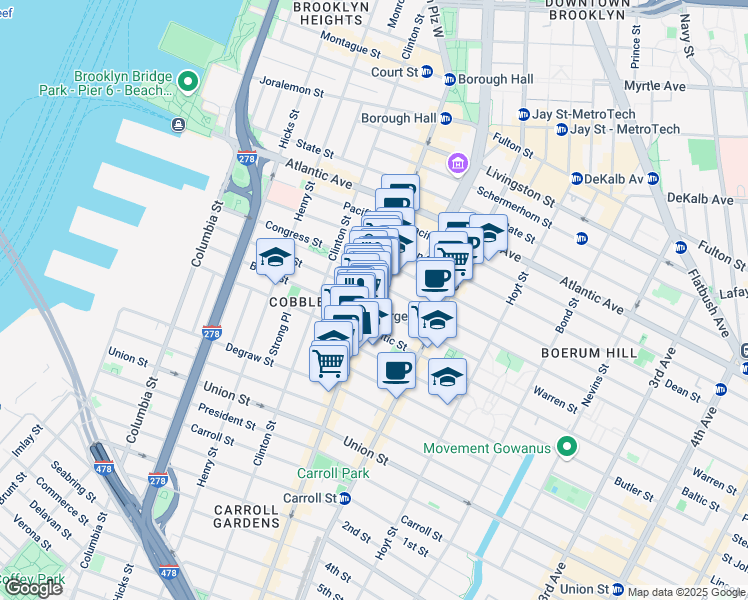map of restaurants, bars, coffee shops, grocery stores, and more near in Brooklyn