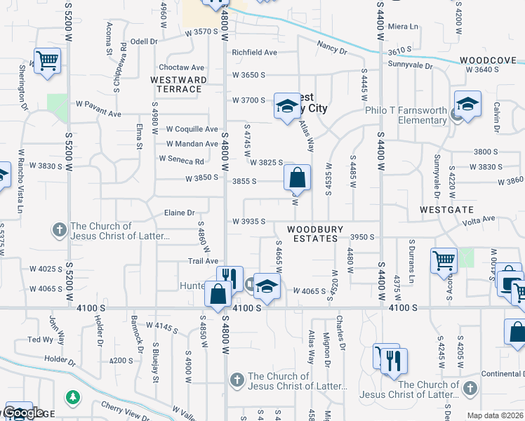 map of restaurants, bars, coffee shops, grocery stores, and more near 3911 Kallie Circle in West Valley City