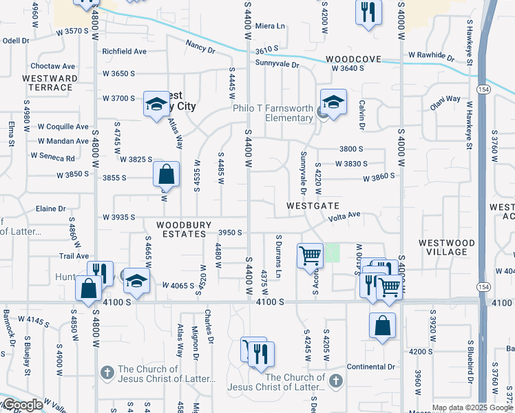 map of restaurants, bars, coffee shops, grocery stores, and more near 3939 4400 west in West Valley City