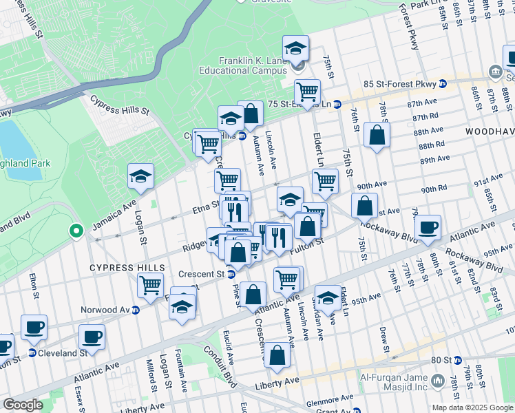 map of restaurants, bars, coffee shops, grocery stores, and more near in Brooklyn