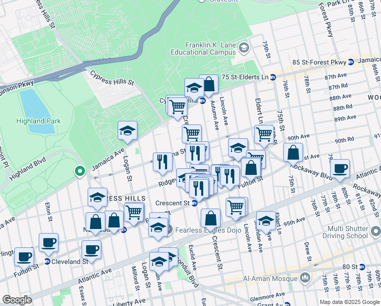map of restaurants, bars, coffee shops, grocery stores, and more near in Brooklyn