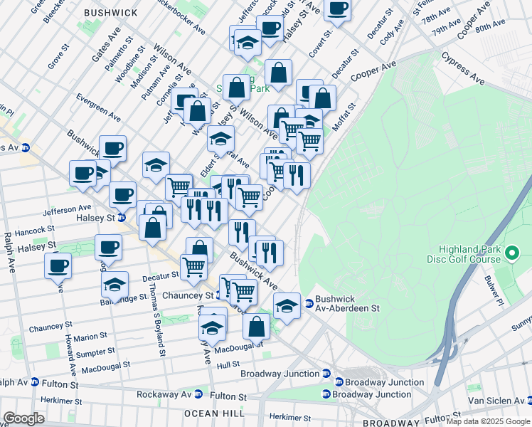 map of restaurants, bars, coffee shops, grocery stores, and more near in Brooklyn