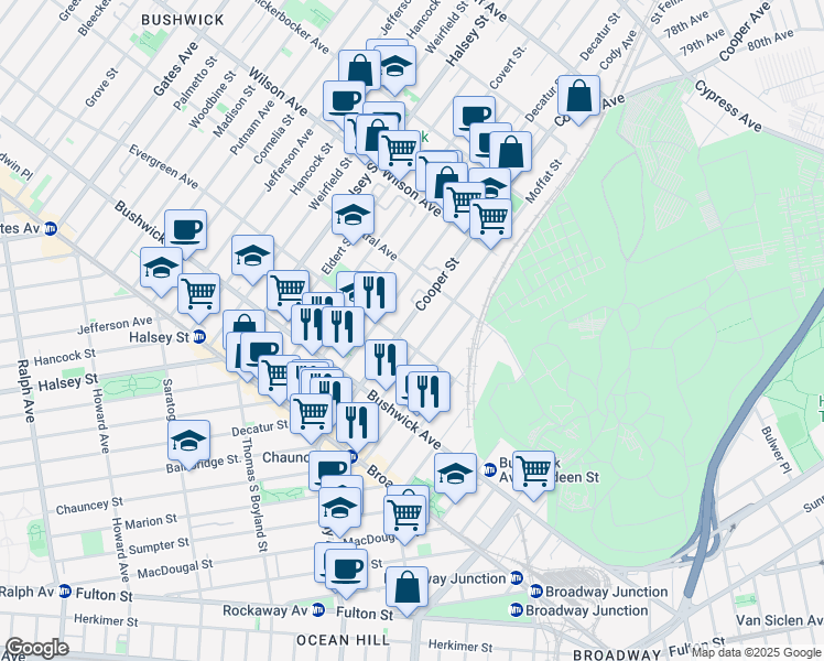 map of restaurants, bars, coffee shops, grocery stores, and more near in Brooklyn