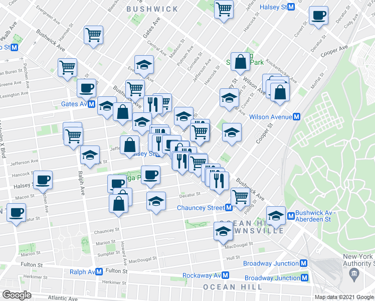 map of restaurants, bars, coffee shops, grocery stores, and more near 25 Eldert Street in Brooklyn