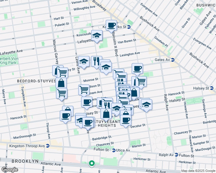 map of restaurants, bars, coffee shops, grocery stores, and more near 742 Putnam Avenue in Brooklyn