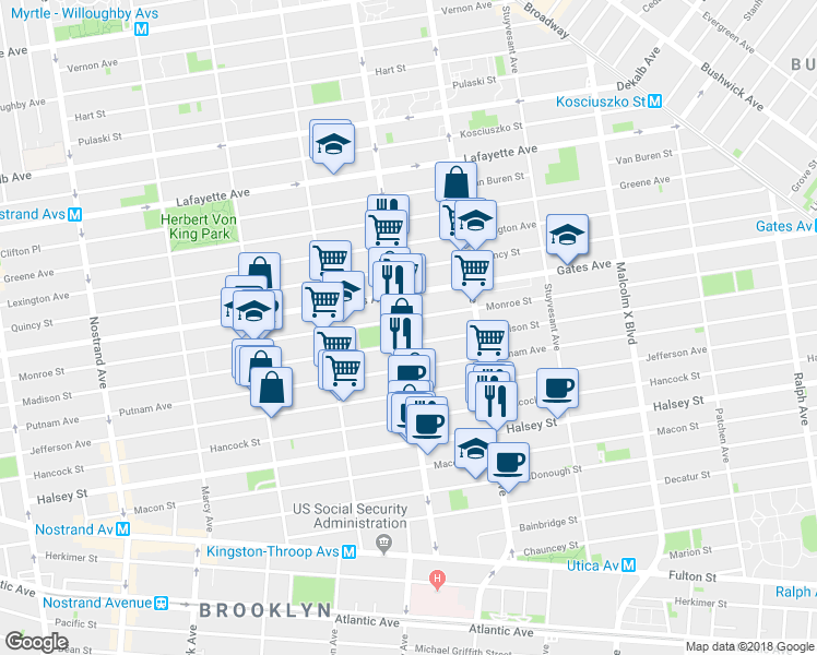 map of restaurants, bars, coffee shops, grocery stores, and more near in Brooklyn