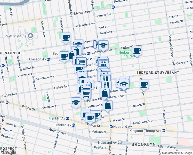 map of restaurants, bars, coffee shops, grocery stores, and more near 370 Gates Avenue in Brooklyn