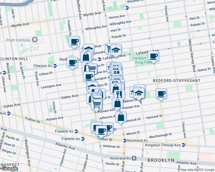 map of restaurants, bars, coffee shops, grocery stores, and more near 370 Gates Avenue in Brooklyn
