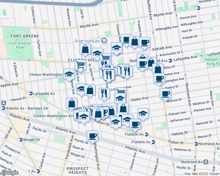 map of restaurants, bars, coffee shops, grocery stores, and more near in Brooklyn