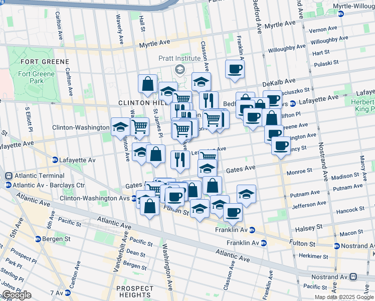map of restaurants, bars, coffee shops, grocery stores, and more near in Brooklyn