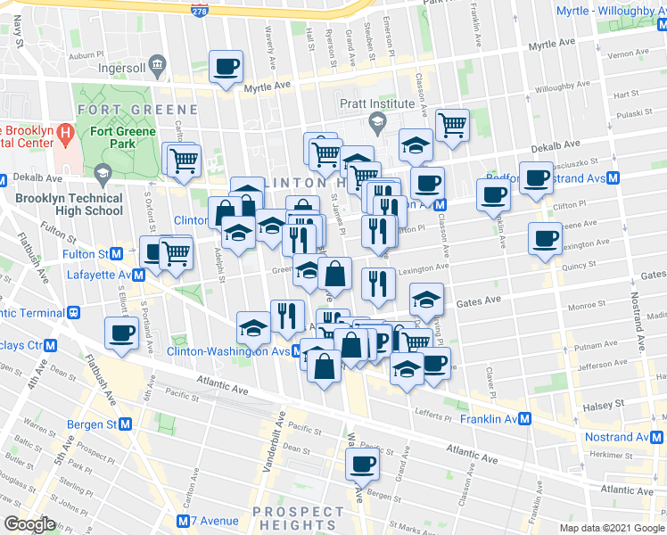 map of restaurants, bars, coffee shops, grocery stores, and more near in Brooklyn