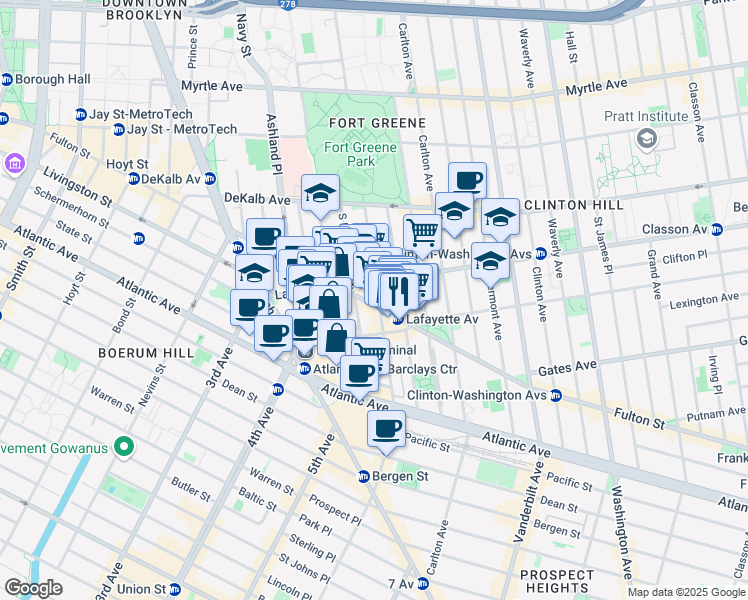 map of restaurants, bars, coffee shops, grocery stores, and more near in Brooklyn