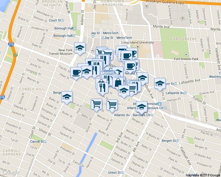 map of restaurants, bars, coffee shops, grocery stores, and more near 415 Pacific Street in Brooklyn
