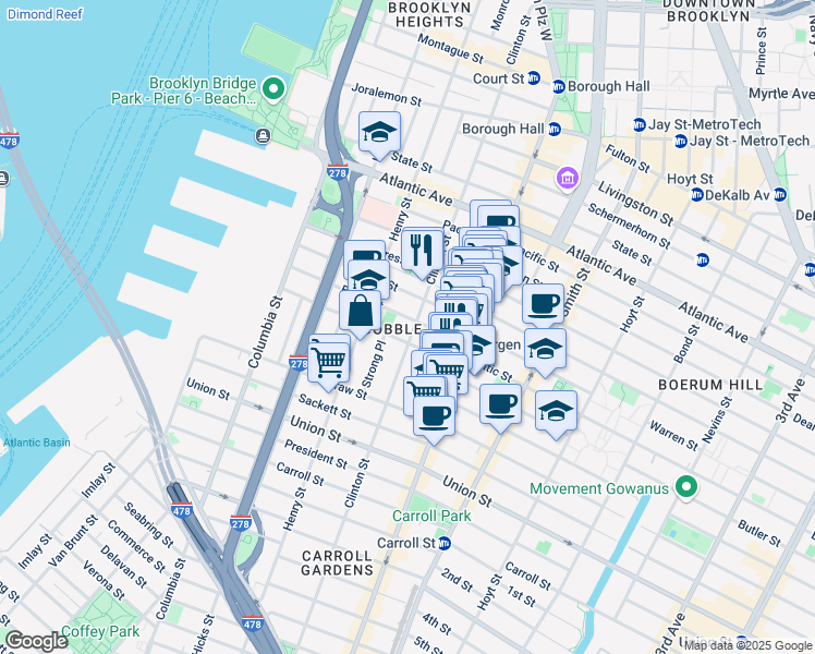 map of restaurants, bars, coffee shops, grocery stores, and more near in Brooklyn