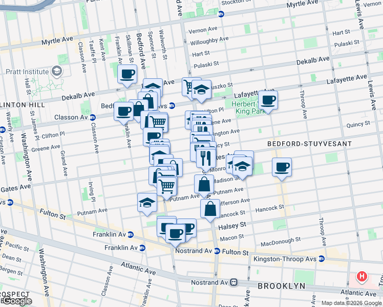 map of restaurants, bars, coffee shops, grocery stores, and more near 370 Gates Avenue in Brooklyn