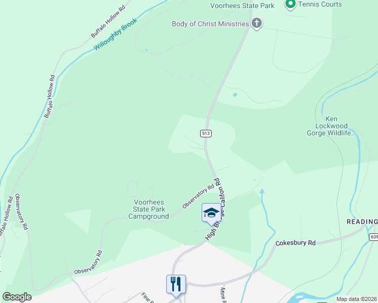 map of restaurants, bars, coffee shops, grocery stores, and more near 213 County Road 513 in Glen Gardner
