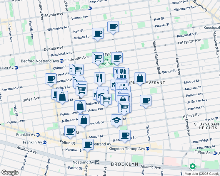 map of restaurants, bars, coffee shops, grocery stores, and more near 492 Bro. George Washington Way "Legendary Boxing Trainer" in Brooklyn