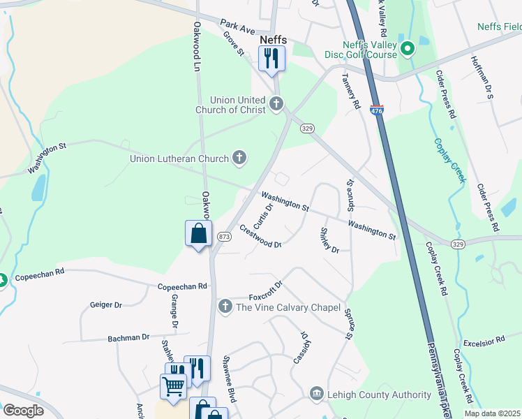 map of restaurants, bars, coffee shops, grocery stores, and more near 5420 Curtis Drive in Schnecksville