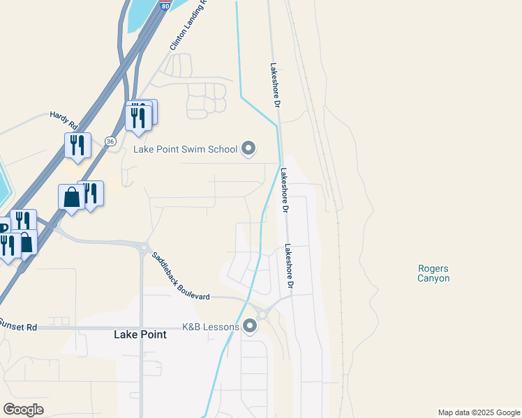 map of restaurants, bars, coffee shops, grocery stores, and more near 8655 North Halloran Court in Lake Point