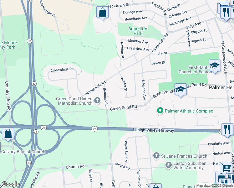 map of restaurants, bars, coffee shops, grocery stores, and more near 245 Ridgewood Road in Easton