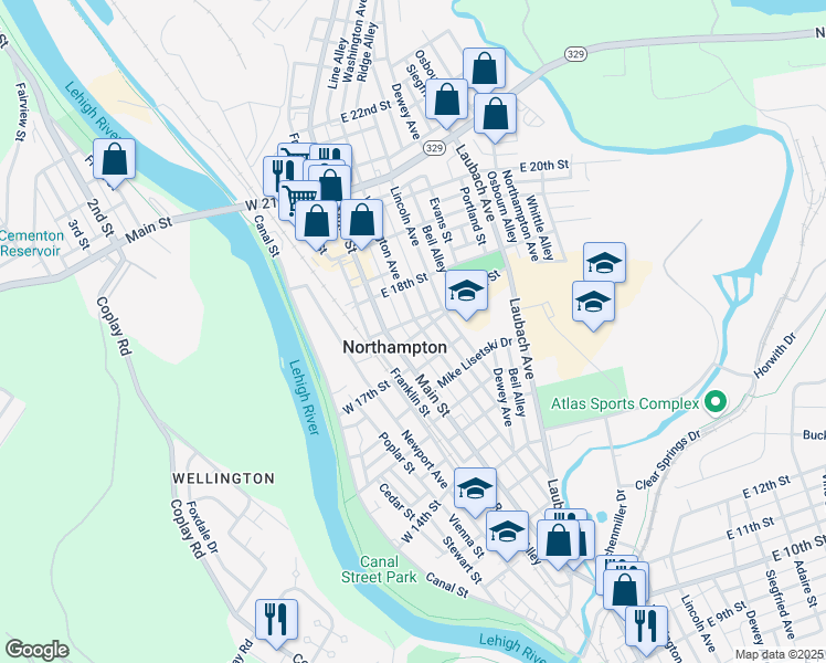 map of restaurants, bars, coffee shops, grocery stores, and more near in Northampton