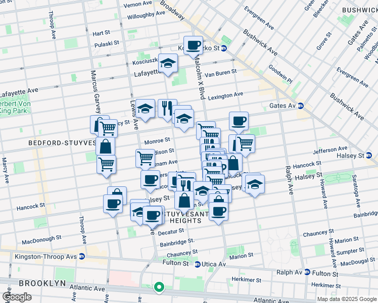 map of restaurants, bars, coffee shops, grocery stores, and more near 742 Putnam Avenue in Brooklyn