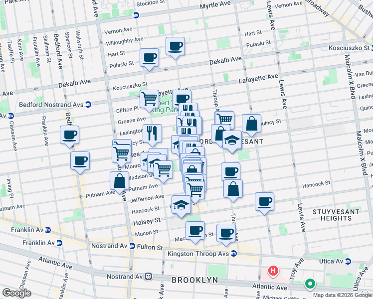 map of restaurants, bars, coffee shops, grocery stores, and more near 344 Monroe Street in Brooklyn