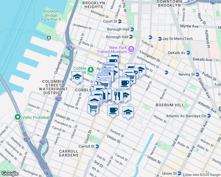 map of restaurants, bars, coffee shops, grocery stores, and more near in Brooklyn
