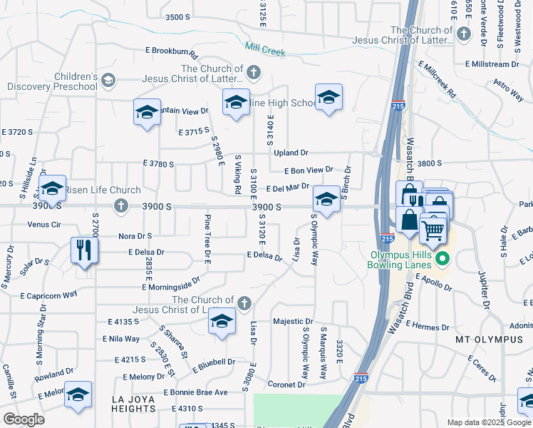 map of restaurants, bars, coffee shops, grocery stores, and more near 3944 South 3165 East Street in Salt Lake City