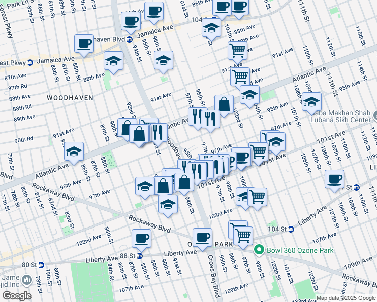map of restaurants, bars, coffee shops, grocery stores, and more near in Queens