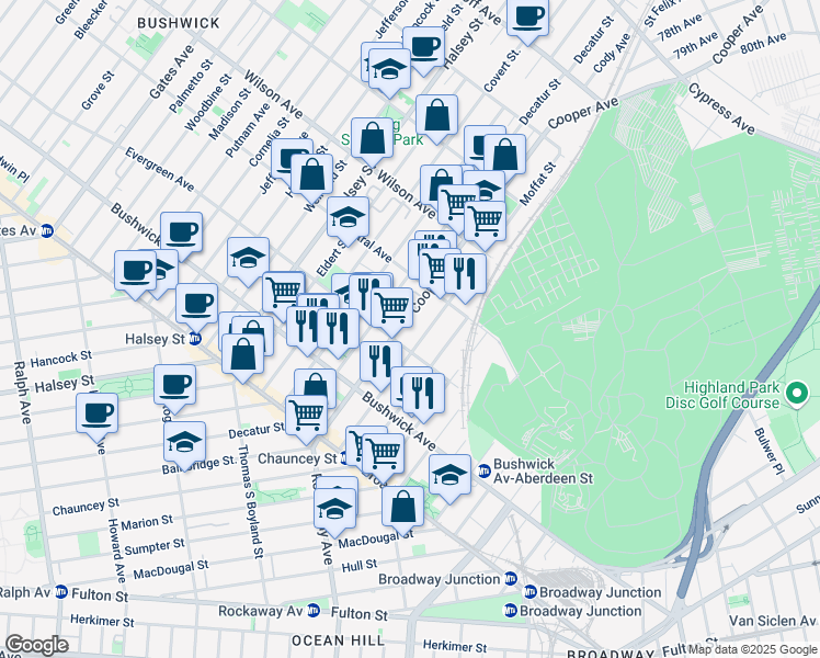 map of restaurants, bars, coffee shops, grocery stores, and more near in Brooklyn