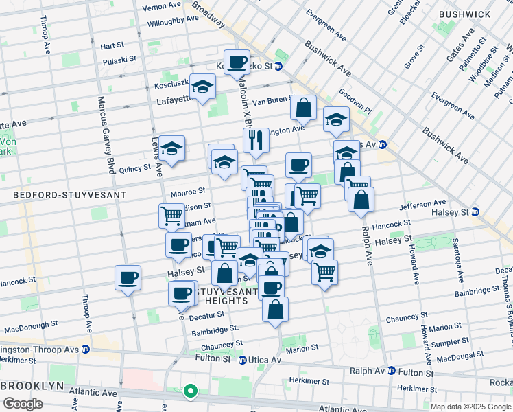 map of restaurants, bars, coffee shops, grocery stores, and more near 784 Putnam Avenue in Brooklyn