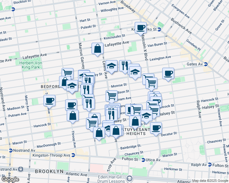 map of restaurants, bars, coffee shops, grocery stores, and more near in Brooklyn