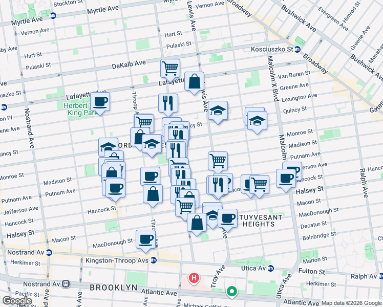 map of restaurants, bars, coffee shops, grocery stores, and more near in Brooklyn