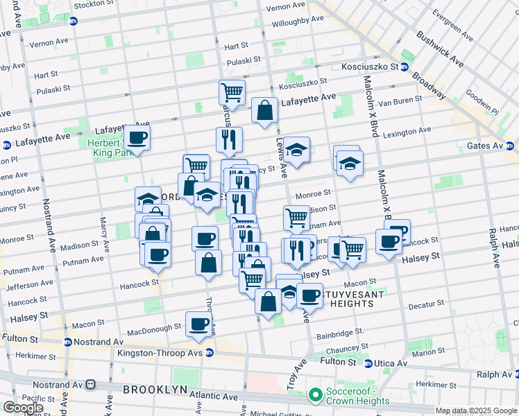 map of restaurants, bars, coffee shops, grocery stores, and more near in Brooklyn
