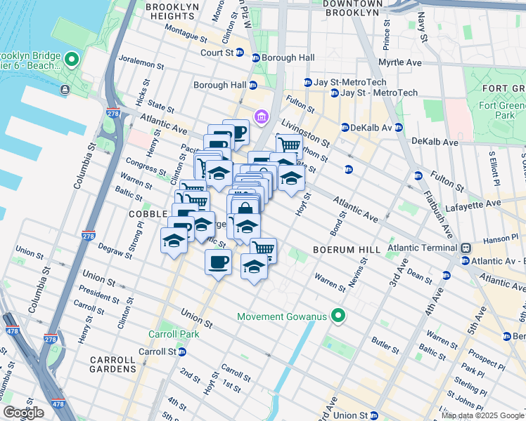 map of restaurants, bars, coffee shops, grocery stores, and more near in Brooklyn