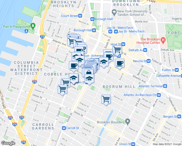 map of restaurants, bars, coffee shops, grocery stores, and more near in Brooklyn