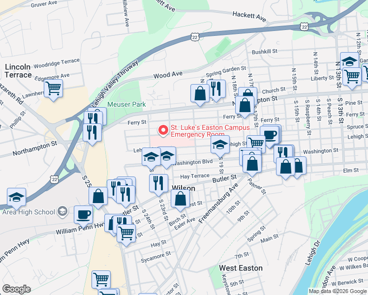 map of restaurants, bars, coffee shops, grocery stores, and more near 2005 Washington Boulevard in Easton