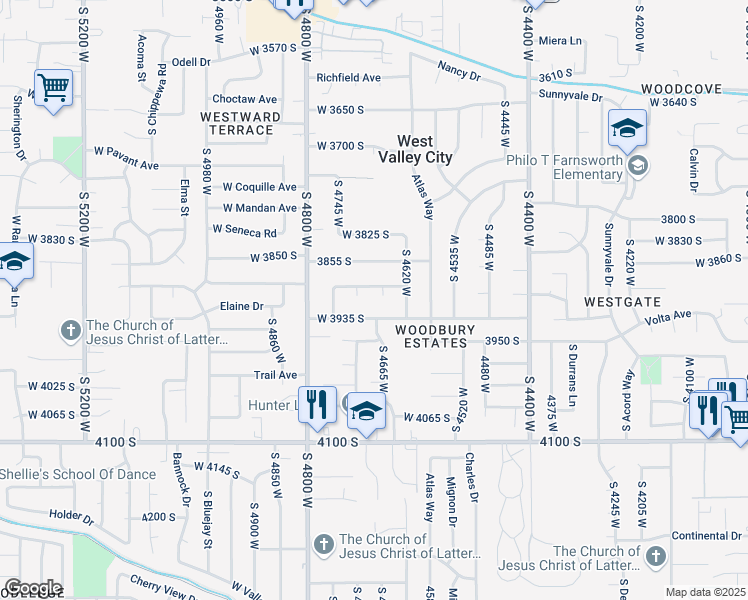 map of restaurants, bars, coffee shops, grocery stores, and more near 4705 West 3935 South in West Valley City
