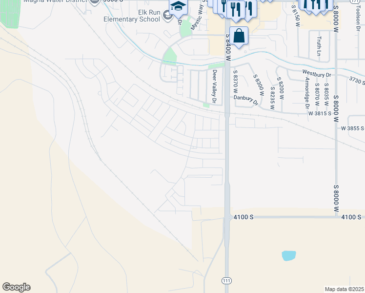 map of restaurants, bars, coffee shops, grocery stores, and more near 8561 West Bowie Drive in Magna