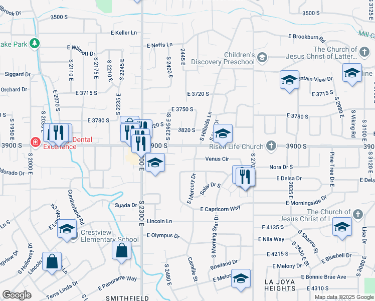 map of restaurants, bars, coffee shops, grocery stores, and more near 2454 Lexington Circle in Salt Lake City