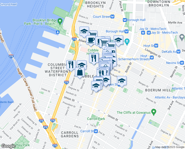 map of restaurants, bars, coffee shops, grocery stores, and more near Clinton St & Baltic St in Brooklyn