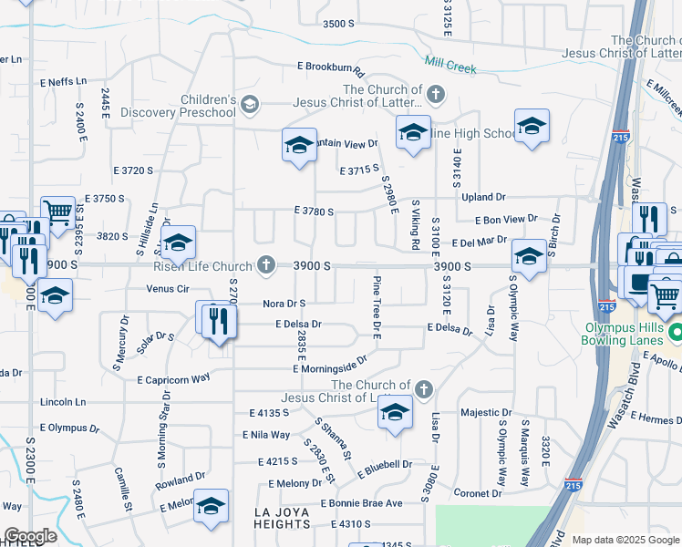 map of restaurants, bars, coffee shops, grocery stores, and more near 2914 East 3835 South in Salt Lake City