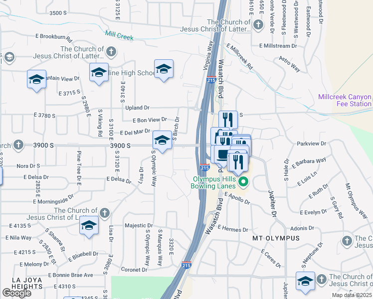map of restaurants, bars, coffee shops, grocery stores, and more near 3376 East 3900 South in Salt Lake City