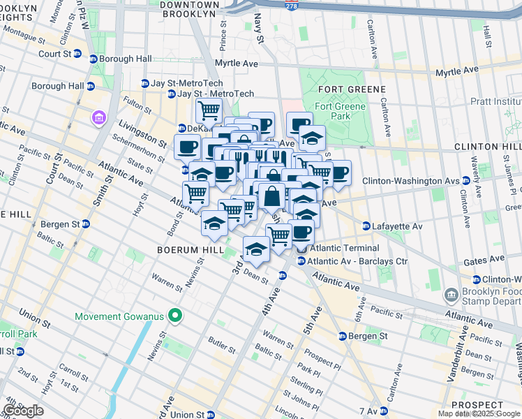 map of restaurants, bars, coffee shops, grocery stores, and more near 362 Schermerhorn Street in Brooklyn