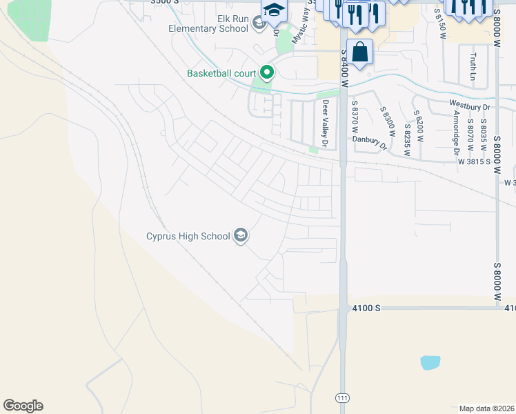 map of restaurants, bars, coffee shops, grocery stores, and more near 8618 West Cordero Drive in Magna